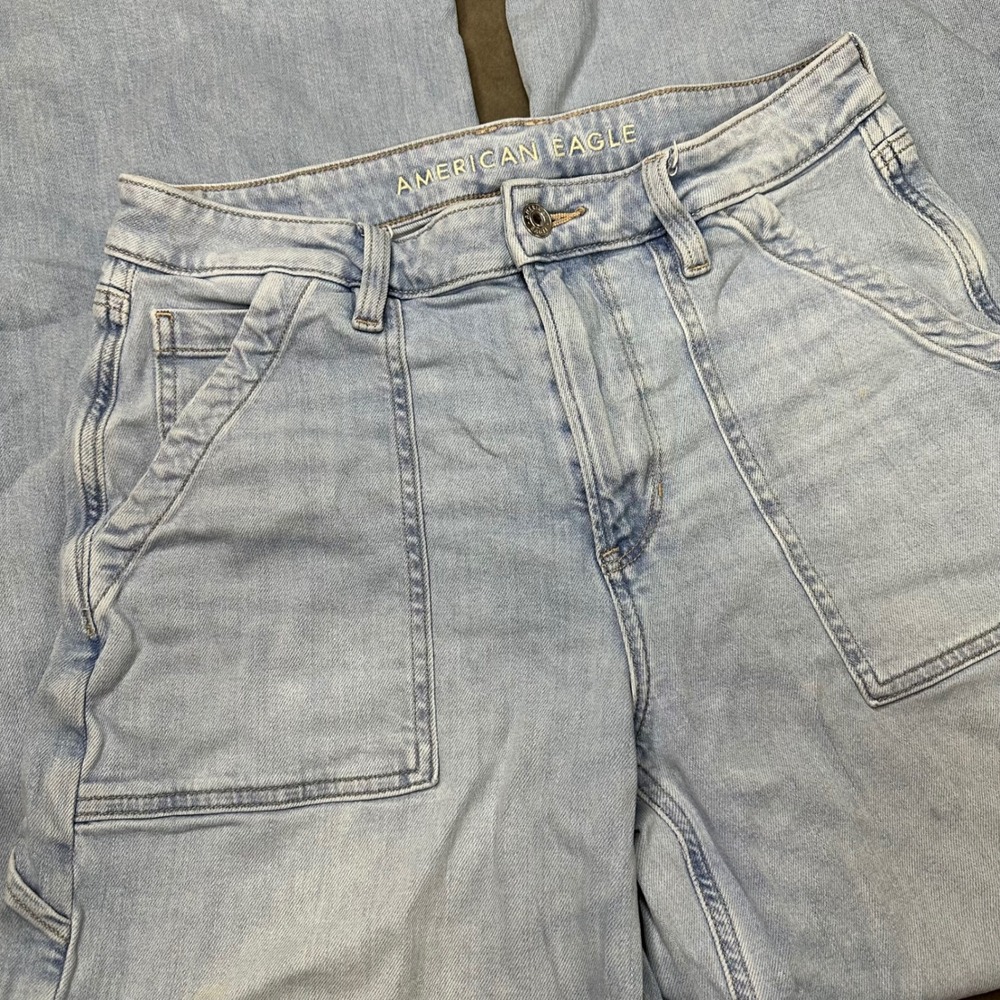 American Eagle Carpenter Jeans Women 6 Light Blue Wide Leg Stretch
